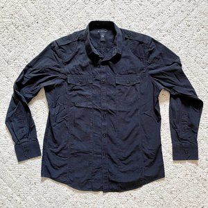 INC International Concepts Gray Chambray Button-Up Shirt w/ Epaulets, Size Large